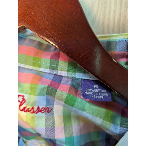 Alan Flusser Shirt Mens Medium Long Sleeve Plaid Button Down Cotton Casual - Picture 5 of 8